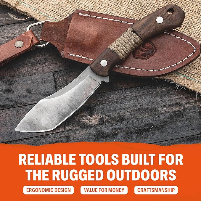 Condor Tool &amp Knife Mountaineer Trail Hunting Knife - 440C Stainless Steel - Walnut Handle and Hand Crafted Welted Leather Sheath - 4.14 Inches Blade - 7.76 Ounce (3.5mm Thick)