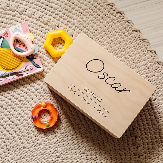 Creative Deco Personalized Wooden Storage Box | Modern Beige | 11.8 x 7.87 x 5.51in | Hinged Lid Engraving | Gift Box Keepsake Chest