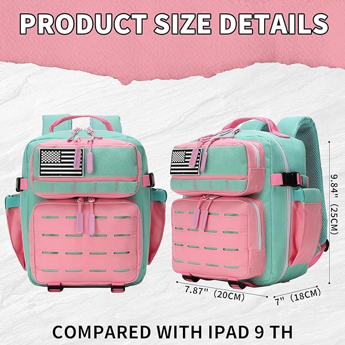 9L Mini Tactical Backpack for Men and Women Tactical Backpack Small for Hiking Small Tactical Bag (Pink&ampLakeBlue)