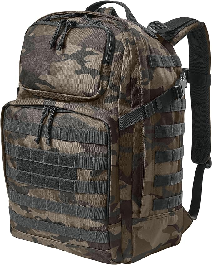 Army Universe Tactical Outdoors MOLLE Backpack 600D Poly Canvas Tough Durable Work &amp Equipment Bag 32L Black Camo