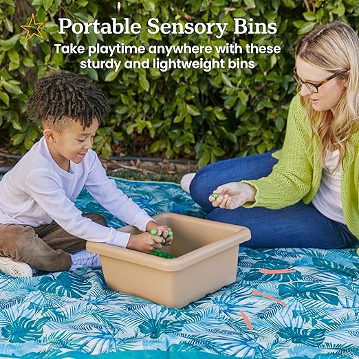 ECR4Kids Square Bin with Lid Storage Containers Sand 2-Pack