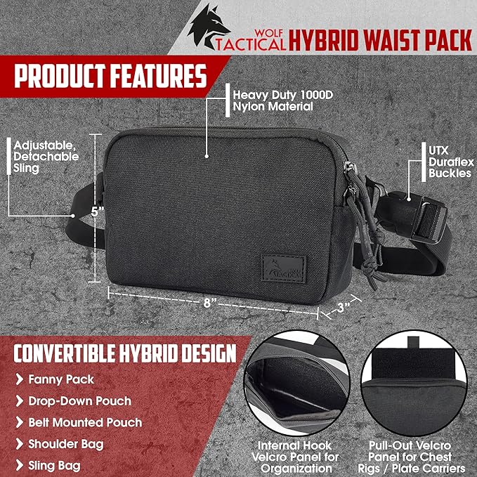 WOLF TACTICAL Fanny Pack For Men - Dangler Pouch Concealed Carry Waist Pack Drop Pouch