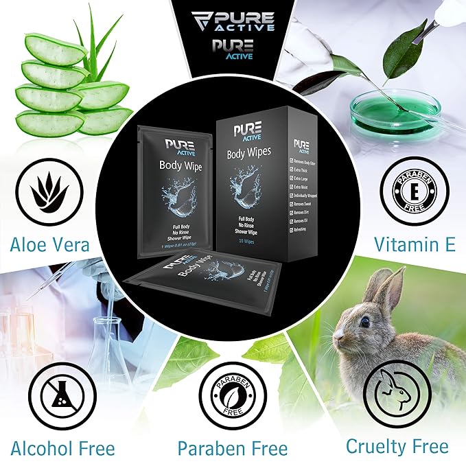 Shower Body Wipes 40 Individually Wrapped Personal Hygiene Body Wipes for Women and Men Keep Clean After Gym Travel Camping Outdoors Sports