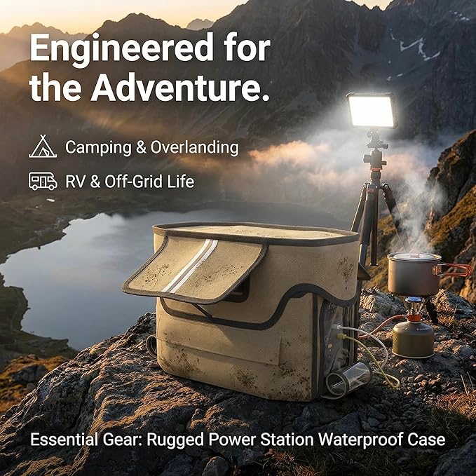 Power Station Waterproof Case Compatible with EF ECOFLOW DELTA 2 MAX Portable Case Crafted from 1680D Heavy-Duty Marine Canvas Roll-Up Side Vent Design