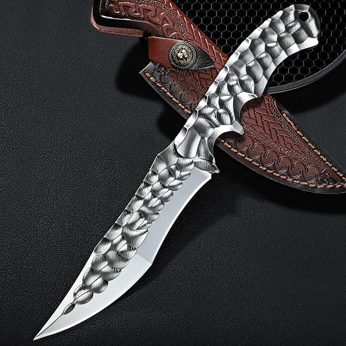Purple Dragon Fixed Blade Knife with Sheath Full Tang Survival Knife Silver Bushcraft Knives for Outdoor Camping Hiking Gift for Men