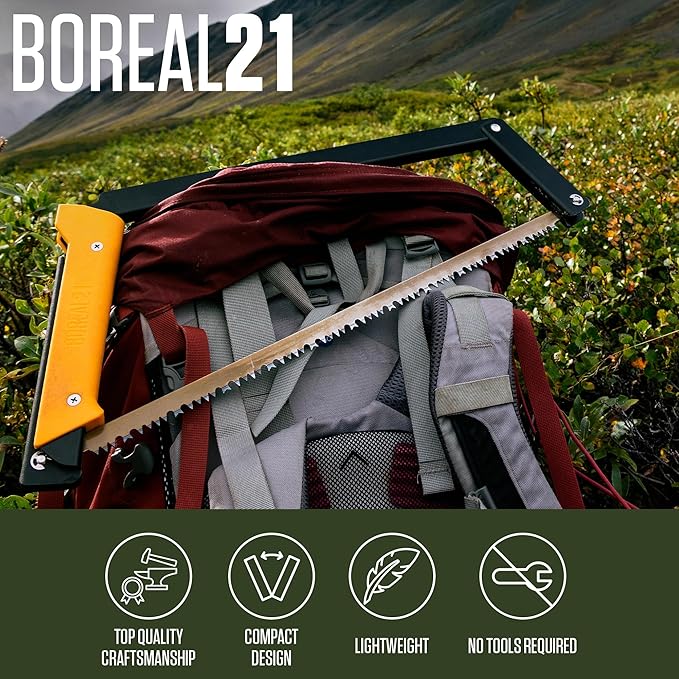 AGAWA - BOREAL21-21 Inch Folding Saw with All-Purpose Saw Blade - Camping Gear For Hiking Fishing Hunting Bushcraft &amp Survival Kit (Black Frame/Yellow Handle)