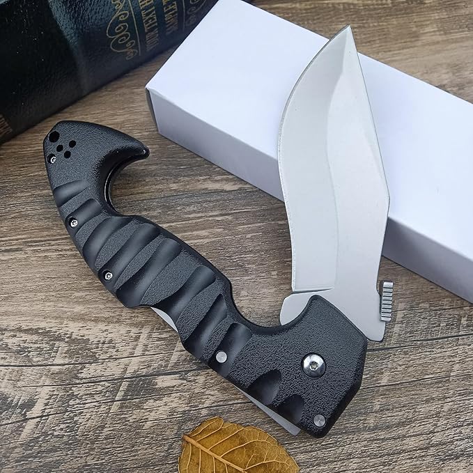 10.4in Unisex Adult Lockback Folding Knife - Tri-Ad Lock Pocket Knife with AUS8 Steel blade and Nylon Glass Fiber HandleThumb Plate and Belt Clip for EDC Camping Hunting Survival
