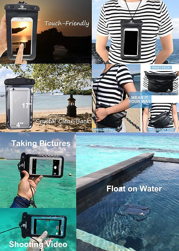 Freegrace Waterproof Dry Bag Set of 3 - Submersible Dry Sack with Double Zip Lock Seals - Includes Waist Pouch &amp Phone Case - Perfect for Kayaking Swimming Boating &amp Rafting (Window Navy Bl