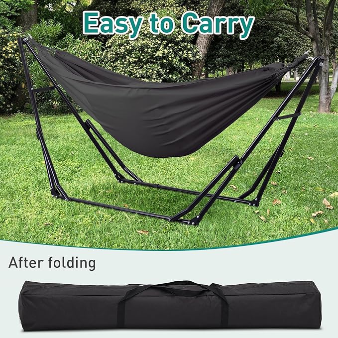 Ainfox Hammock with Foldable Stand 2 in 1 Hammock and Swinging Chair with Carrying Bag Portable Camping Chair Suitable for Outside SwingPatioGardenCamping Trip Grey