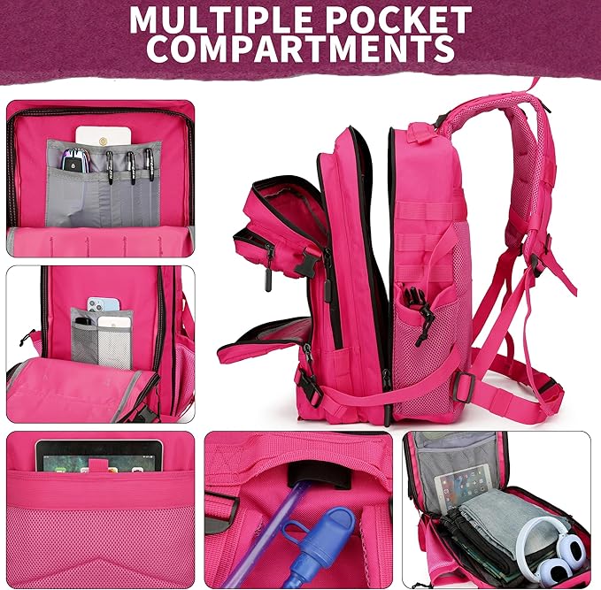45L Military Tactical Backpacks 3 Days Assault Pack Bag Fitness Rucksack 3 Day Bug Out Bag Hiking Treeking Molle Daypack (RoseRed&ampBlack)