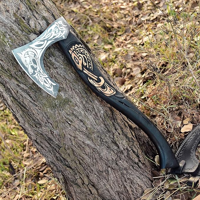 SS SMART &amp SHARP SPORTS INC Custom Handmade High Carbon Steel Viking Axe Real HatchetGift for hIm19 inches SS-17613 with Wooden Box
