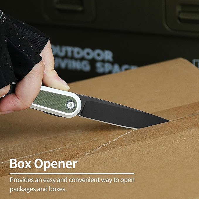 ALBATROSS Urban Utility Gear Folding Knife 3.3” Black D2 Blade Green Aluminum &amp G10 Reversible Clip Ultra-Light Gifts for Father's Day Mother's Day Birthday