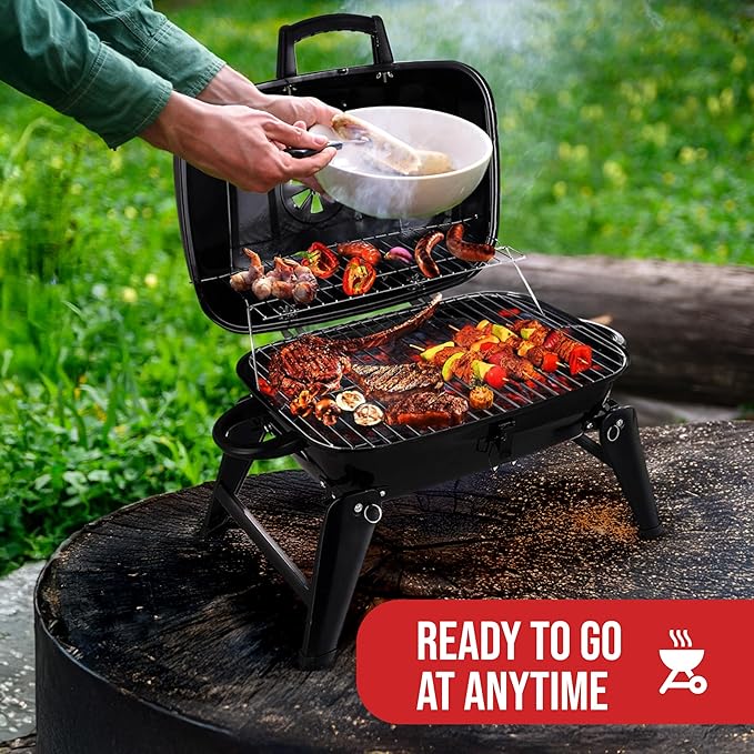 Grill Trade Portable Charcoal Grill - Mini BBQ Grill - Small Table Top Charcoal Grill for Camping Outdoor Cooking - Foldable Camping Grill for Picnics Tailgating and Backyard Grilling