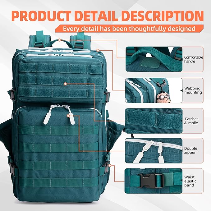 LUPU TACTICAL 45L Backpack for Men and Women 3 Days Assault Pack Outdoor Travel Hiking Camping Rucksack with Molle Webbing (Blacklish Green)