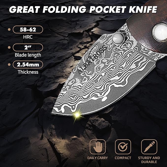 Father's Day Mother's Day &amp Birthday Gift for Him Her: ALBATROSS Mini Pocket Knife - 4.75 Modern Damascus Steel Folding Knife with Red Sandalwood Handle - 71 Layer Hand Forged Blade - Liner Loc