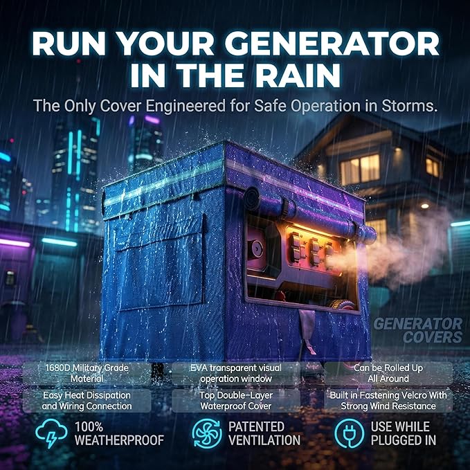 Generator Covers Generator Covers While Running 32X24X24 inches Top Can be Opened With Tool Bag and Visual Operation Window Suitable for 3000W-12000W Frame Generator Blue