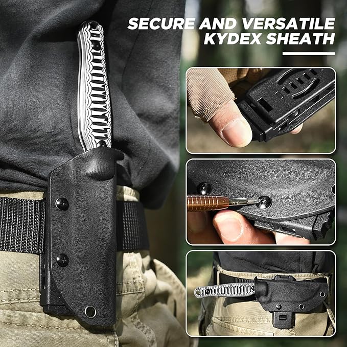 D2 EDC Fixed Blade Knife LW-Y 8 Tactical Knife with Sheath 3.5 Clip Point Black Blade G10 Handle Camping Hunting Survival and Outdoor Use