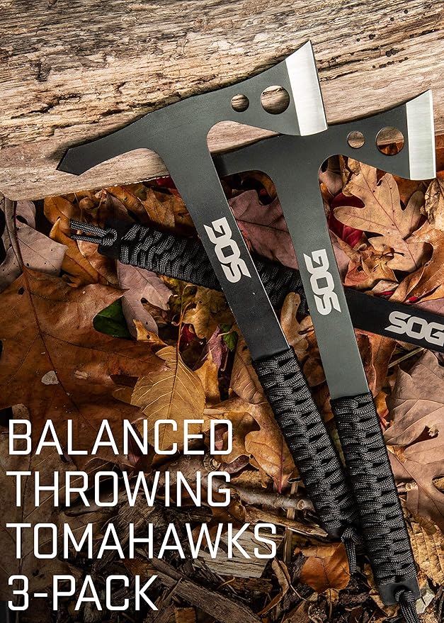SOG 3-Pack Throwing Hawks &amp 18.25 Folding Survival Shovel with Saw Edge and Carry Cases