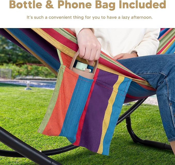 SUNCREAT Portable Space Saving Hammock with Stand Two Person Hammock with Stand Included Patent Pending Rainbow