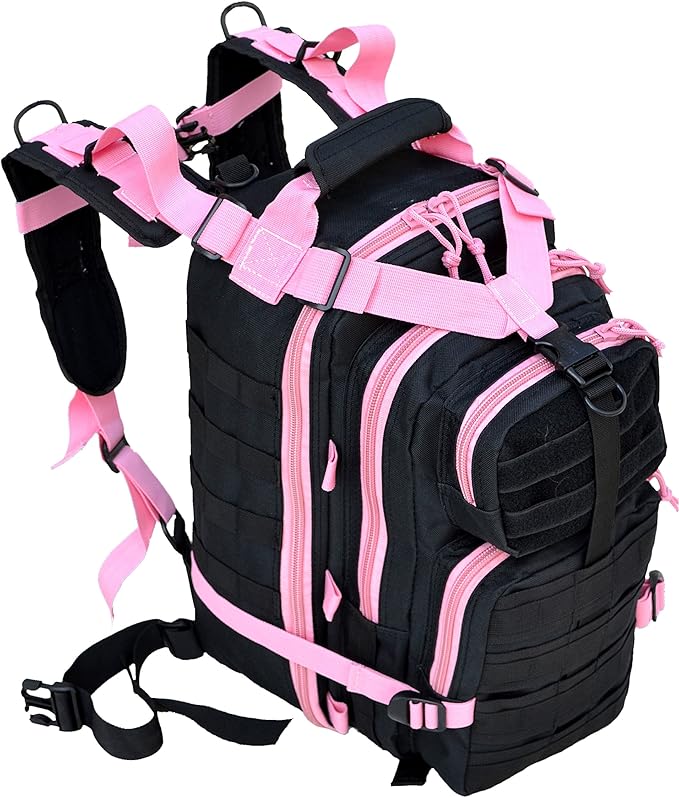 Explorer B3-PinkExplorer Tactical 72 Hours Combat Rucksack 17 Inch Backpack-Black with Pick Stripes Black with Pink Strips 17 X 9 X 11