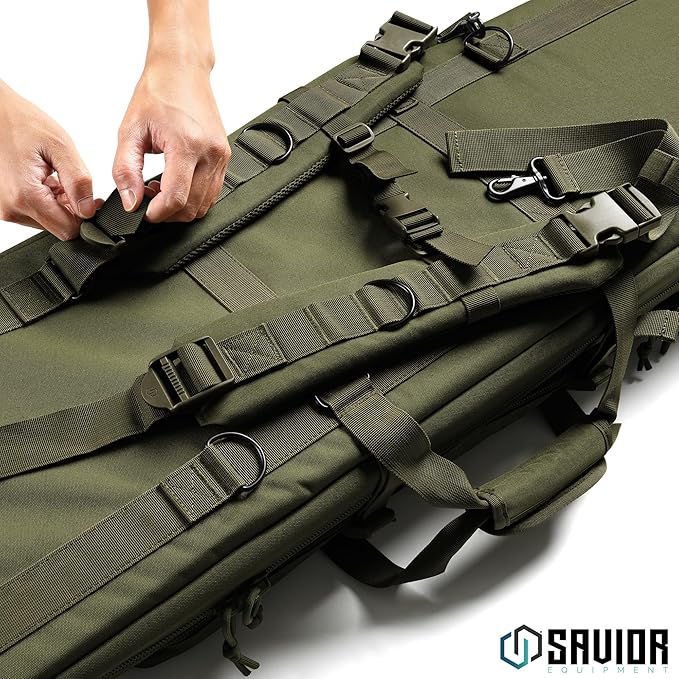 Savior Equipment American Classic Tactical Double Long Gun Bag Pistol Transportation Case w/Backpack Strap Lockable Compartment Available Length in 32 36 42 46 51 55