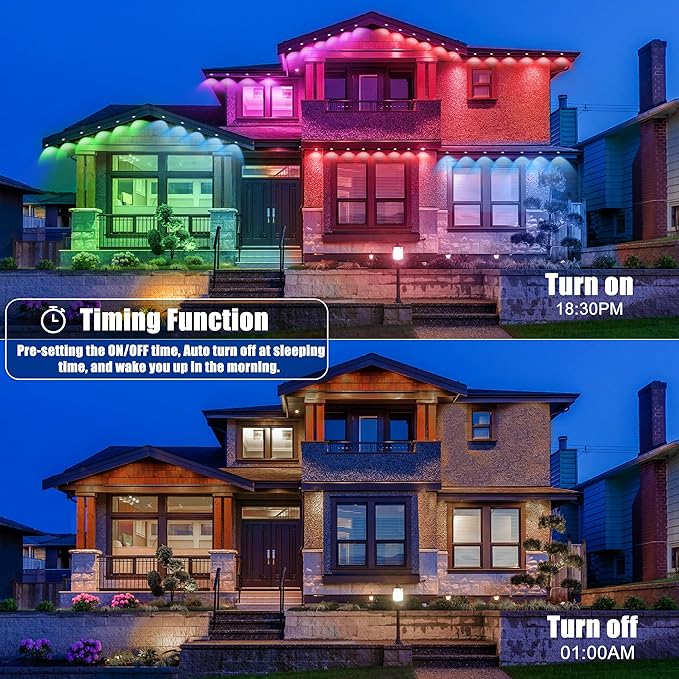 50FT Permanent Outdoor Lights with 30 Smart RGB LED Eave Lights APP/Remote Control IP67 Waterproof for House Roof Eave Garden Outdoor Decorations Christmas Party Decor