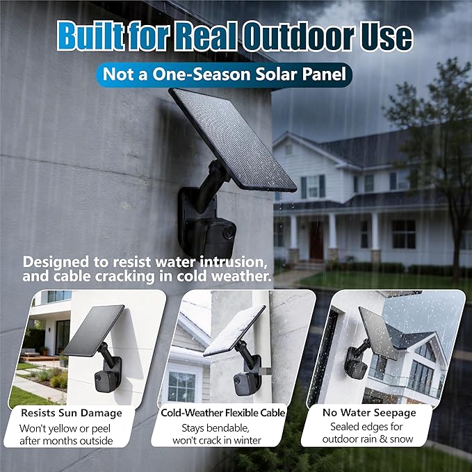 All-in-One 6W Solar Panel for Blink Outdoor 4 (4th Gen) Outdoor 2K+ &amp XT2/XT3 Integrated Wall &amp Pole Mount Waterproof Solar Charger with Built-in Energy Storage (Camera Not Included)