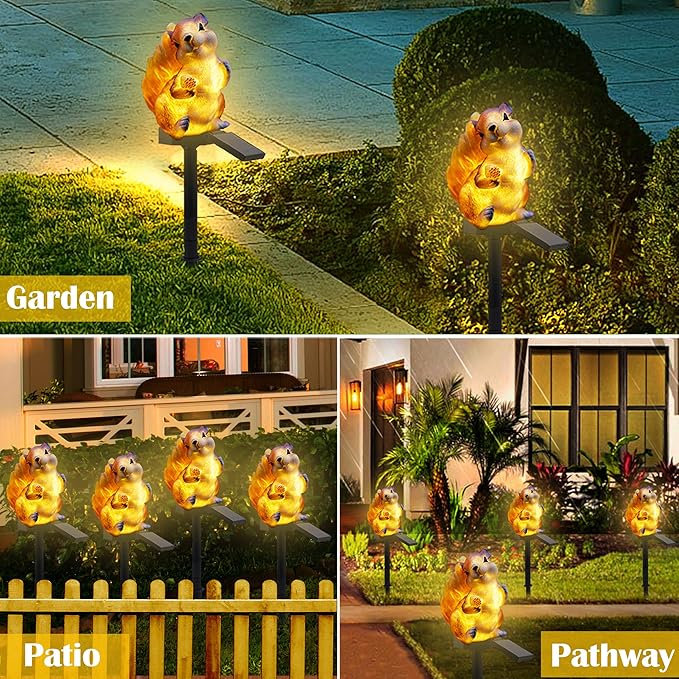 SmilingTown Solar Squirrel Garden Lights - Outdoor Decorative Stake Light Waterproof for Yard Patio Pathway Lawn Ornaments Garden Decorations Gifts (2 Packs)