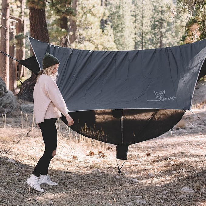 Wise Owl Outfitters Hammock Rain Fly – Waterproof Camping Tarp Cover with Tent Stakes &amp Carry Bag Ultralight Shelter for Backpacking &amp Outdoor Shade
