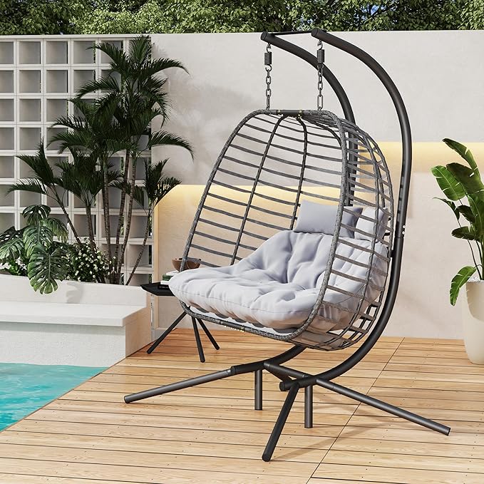 Double Hanging Egg Chair wth Stand Patio Hammock Swing Chair with Cushion Loveseat for Bedroom Balcony Garden Indoor Outdoor