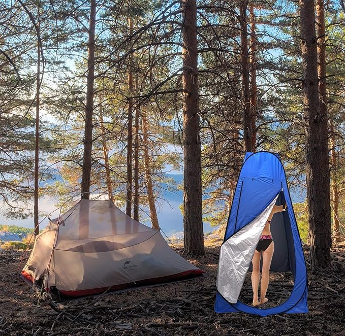 Pop Up Privacy Tent Blue Camping Shower Tent Outdoor Changing Tent Portable Bathroom Toilet Tent Privacy Tent with Portable Bag for Camping Beach Hiking Travelling