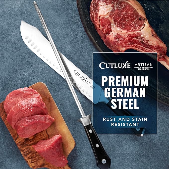 Cutluxe Honing Rod Sharpening Steel for Kitchen Knives – 12 Honing Steel – Ergonomic Handle Design – Artisan Series