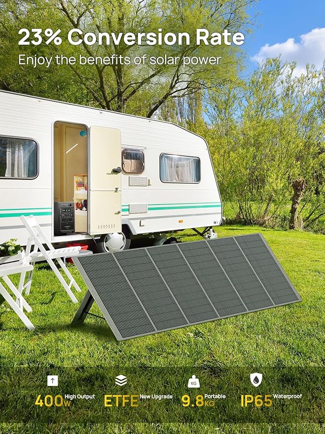 AFERIY 400W ETFE Solar Panels for Power Station 23% Conversion Efficiency with Adjustable Kickstand IP65 Waterproof USB Output Solar Panels for Outdoor Camping RV Emergency Home Use