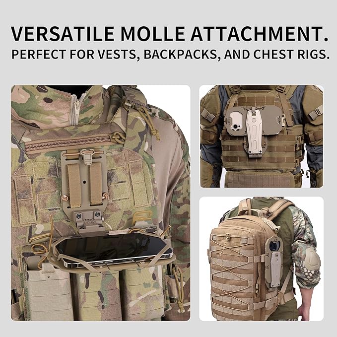 Tactical Gear Plate Carrier Vest Accessories 90° Rotating MOLLE Phone Holder for 4.7-7.8 Screens Foldable Tactical Phone Chest Mount Holder for Police &amp Airsoft Gear
