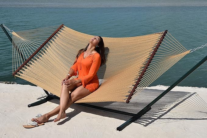 Island Oasis Caribbean Hammocks and Stand Set (Green Stand and Tan Hammock)