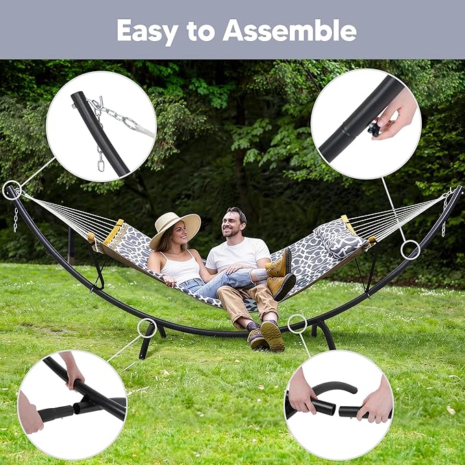 SUNCREAT Portable Outdoor Hammock with Stand Double Hammock with Stand for Outside Patent Pending Gray