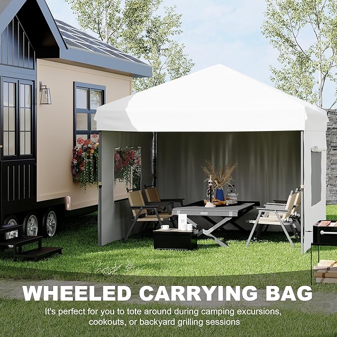CABIHOME 10x10 Pop Up Canopy Tent Outdoor Instant Canopy with 3 Removable Sidewalls Heavy Duty Commercial Instant Shelter Waterproof &amp UV Resistant for Outdoor Events Camping Backyard (White