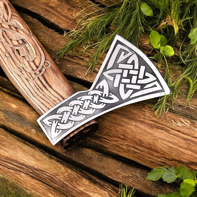 Poshland AX-7615 Custom Gift Forged Carbon Steel Viking Axe with Rose Wood Shaft Viking Bearded Camping Axe