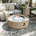 UPHA 42-inch Outdoor Propane Gas Fire Pit Table 50000 BTU Concrete Round FirePit for Outside Patio with Propane Tank Cover Wind Guard Blue Glass Rocks Rain Cover Beige