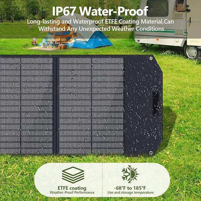 200W Portable Solar Panel Foldable Solar Panel Power Backup Solar Charger for Power Station Generator IP67 Waterproof 200 Watt Solar Panels for Camping RV Power Blackout