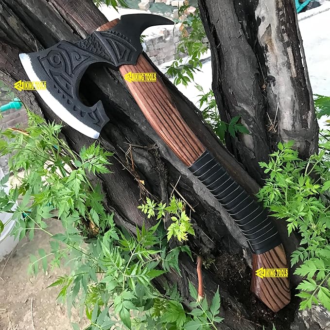 [OLDZ CRAFTZ] 22”Two Handed Large Berserker AxeReal Large Norse AxeScandinavian Style Viking Axe Double Headed ax Functional Viking ax History of Viking and Norse Mythology (Fully Forged Axe)