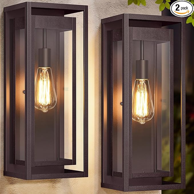 Large Outdoor Wall Sconce 2 Pack 19 Bronze Outdoor Light Fixture Exterior Lighting Fixtures Anti-Rust Porch Lights with Clear Glass for Front Door Garage