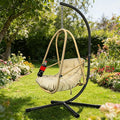 JESE Swing Egg Chair with Stand - UV Resistant &amp Waterproof Cushion Included with Cup Holder - Indoor/Outdoor Hanging Hammock Chair Suitable for Patio Bedroom Balcony Garden (Khaki)
