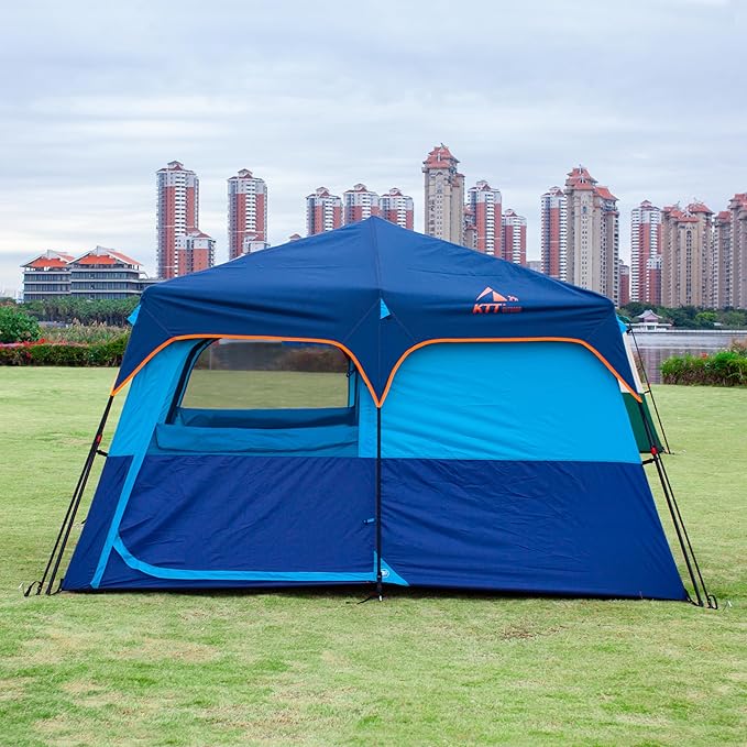 KTT Large Tent 6-8-10-12 PersonFamily Cabin Tents2 Rooms2 Doors and 4 Windows with MeshStraight WallWaterproofDouble LayerBig Tents for OutdoorPicnicCampingFamily Gathering