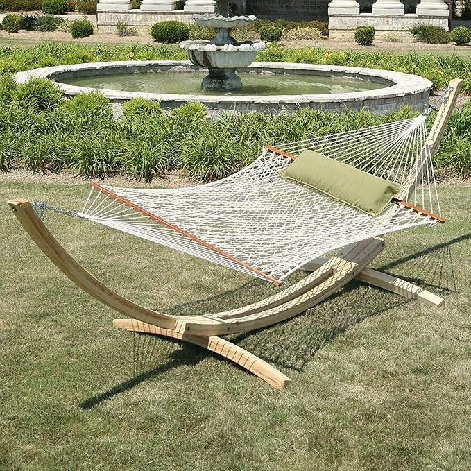 Hatteras Hammocks DC-15OT Executive Oatmeal Duracord Rope Hammock with Free Extension Chains &amp Tree Hooks Handcrafted in The USA Accommodates 2 People 450 LB Weight Capacity 13 ft. x 65 in.
