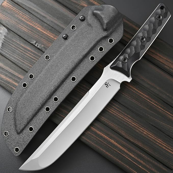 Sitivien ST25 Fixed Blade Knife AUS-10 Steel Blade G10 Handle Full Tang EDC Tool Straight Knife for Working Camping Hunting(Silver)