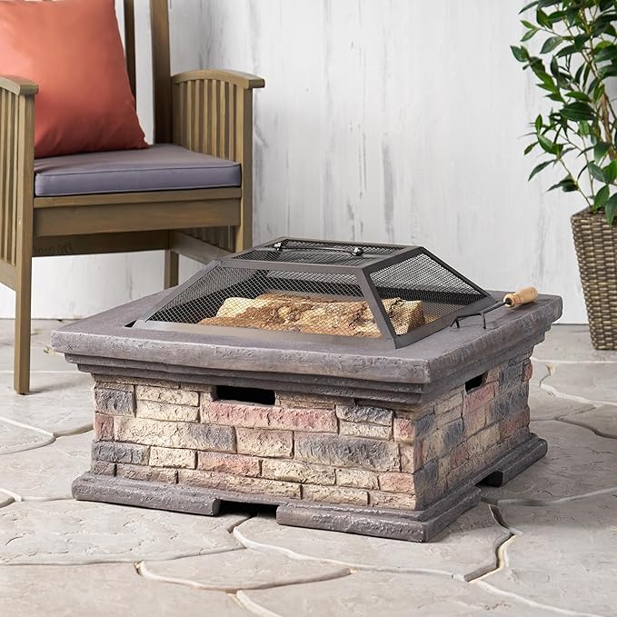 29 Inch Square Wood Burning Fire Pit MGO Outdoor Fire Pit Table Durable Patio Fire Pit for Backyard Garden Camping 29x29x15.5 Inch Compact Design Warm Gathering Ambiance
