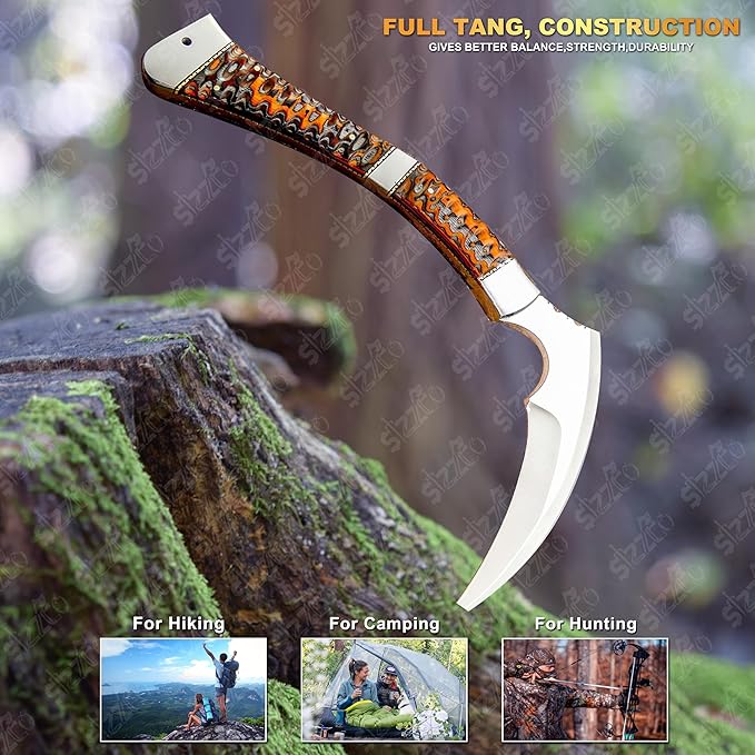 Beautiful Custom Hand-Forged D2 Steel Mirror Polished Blade Hunting Camping Tomahawk Axe with Leather Sheath Full Tang Fixed Blade Knife Ideal Gift for Birthday &amp Anniversary