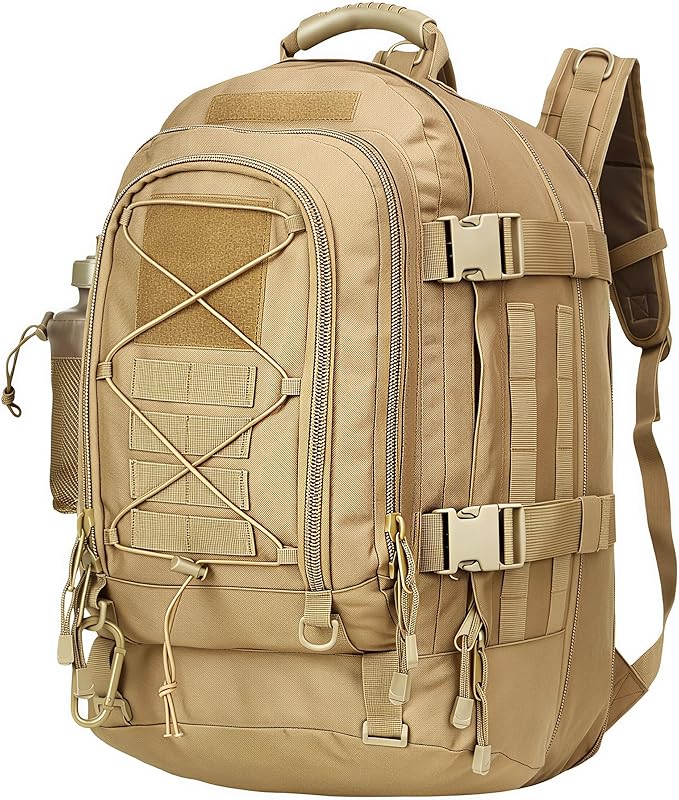 Large Tactical Military Backpack for Men - Molle DIY System Bag for Travel Work Camping Hunting &amp Hiking (Khaki)