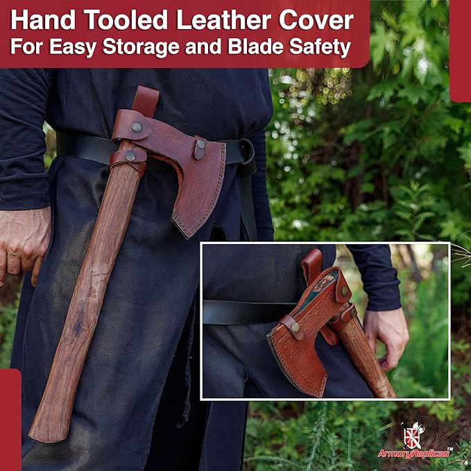 Armory Replicas™ Bearded Viking Decorative Axe – 20 Titanium-Colored Display Axe with Sheesham Wood Handle and Motif